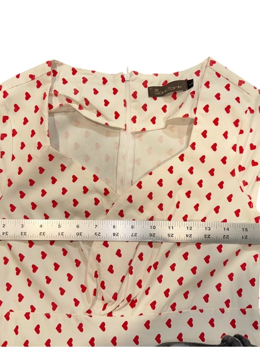 Gown Town Swing Dress Womens White Red Hearts 50’s Inspired Retro Fit & Flare Lg - Picture 8 of 9